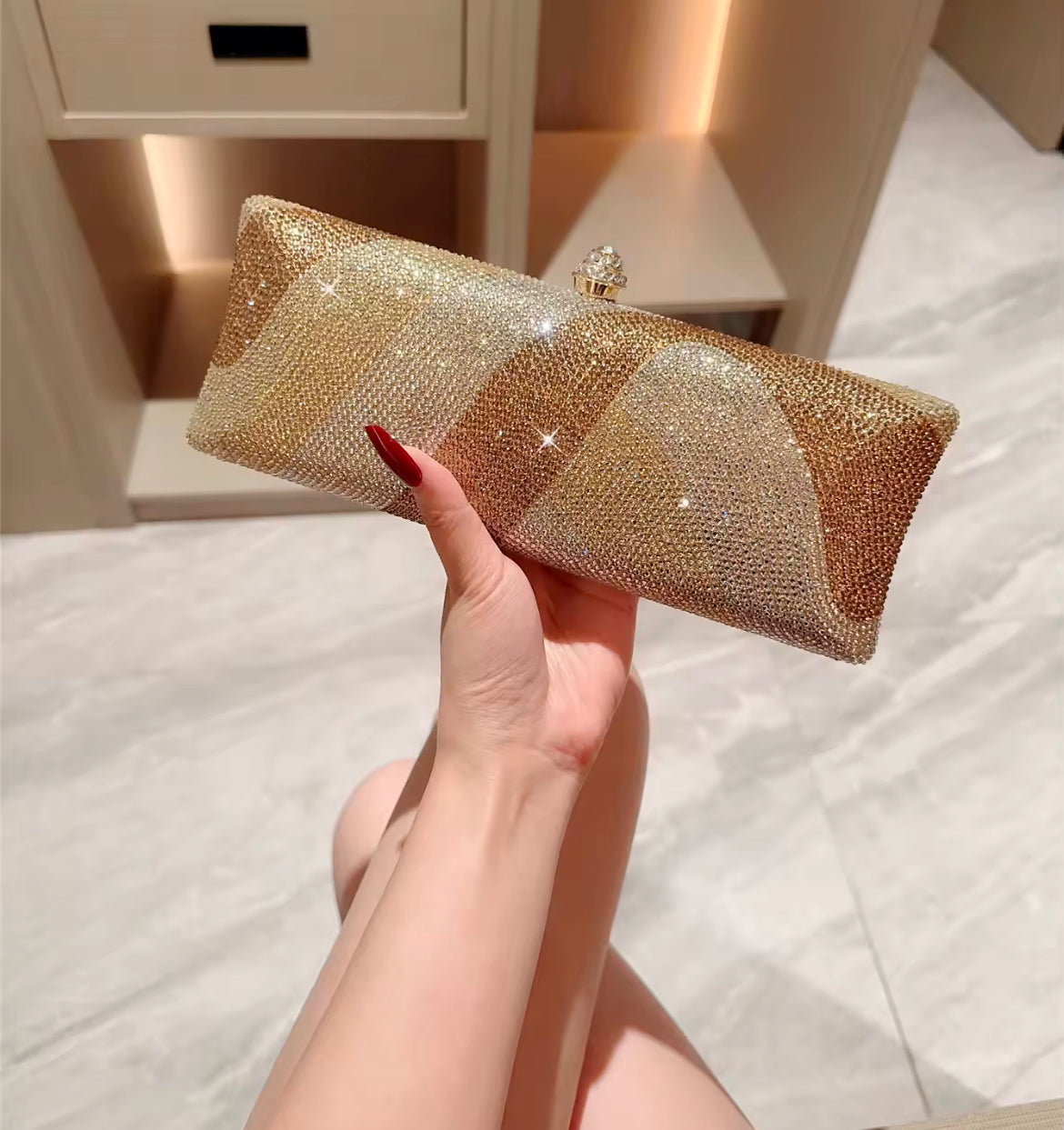 Luxury Gold & Silver Rhinestone Evening Clutch with Crystal Clasp