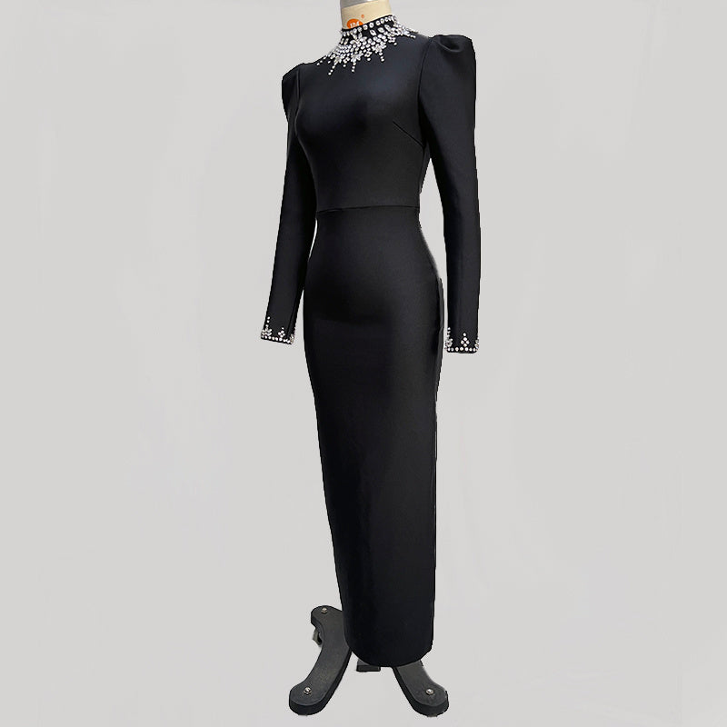Bodycon Gown with Crystal Embellished Collar and Cuffs