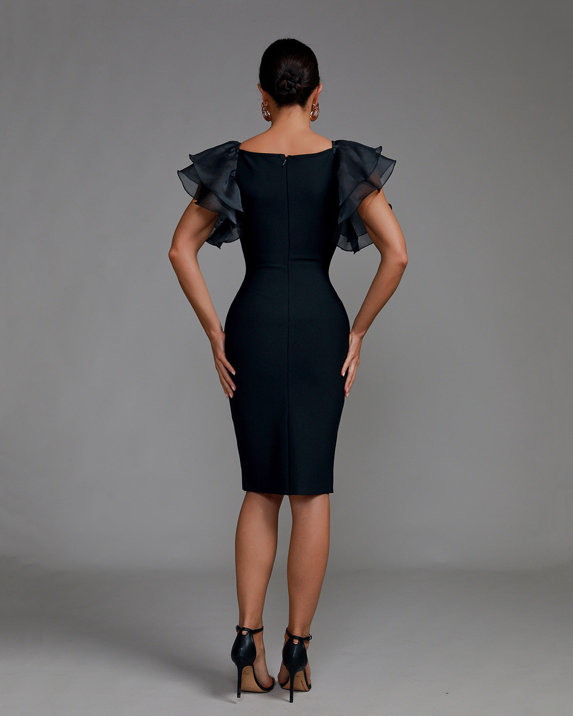 Ruffle Shoulder Bodycon Midi Dress
