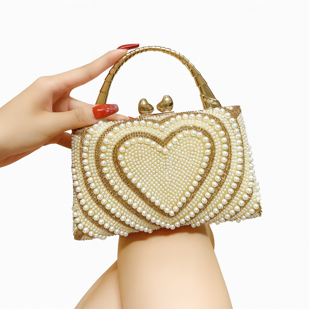 Heart-Embellished Pearl & Crystal Mini Top-Handle Bag