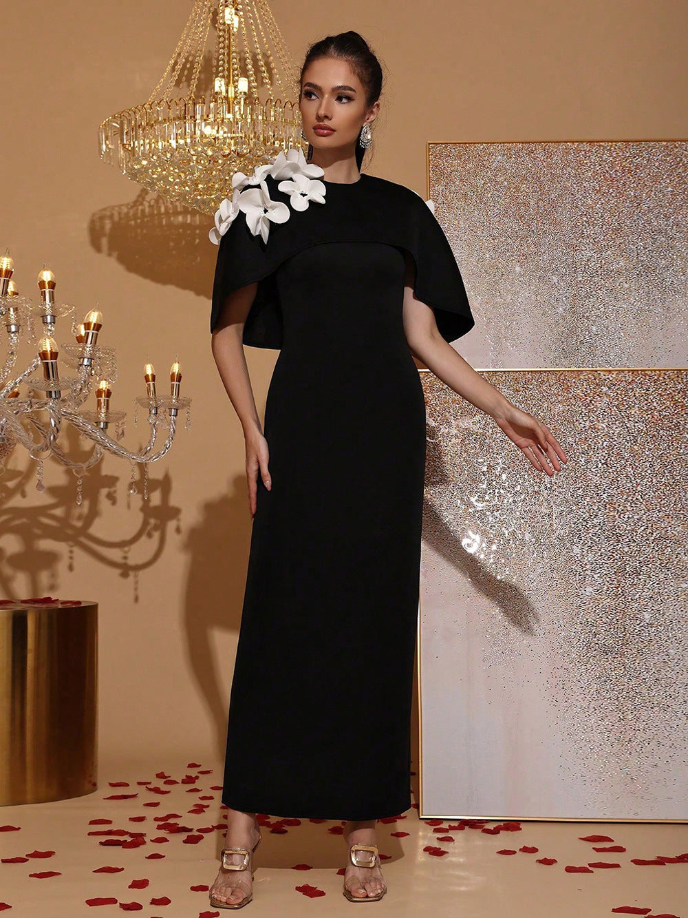 Black Cape Evening Gown