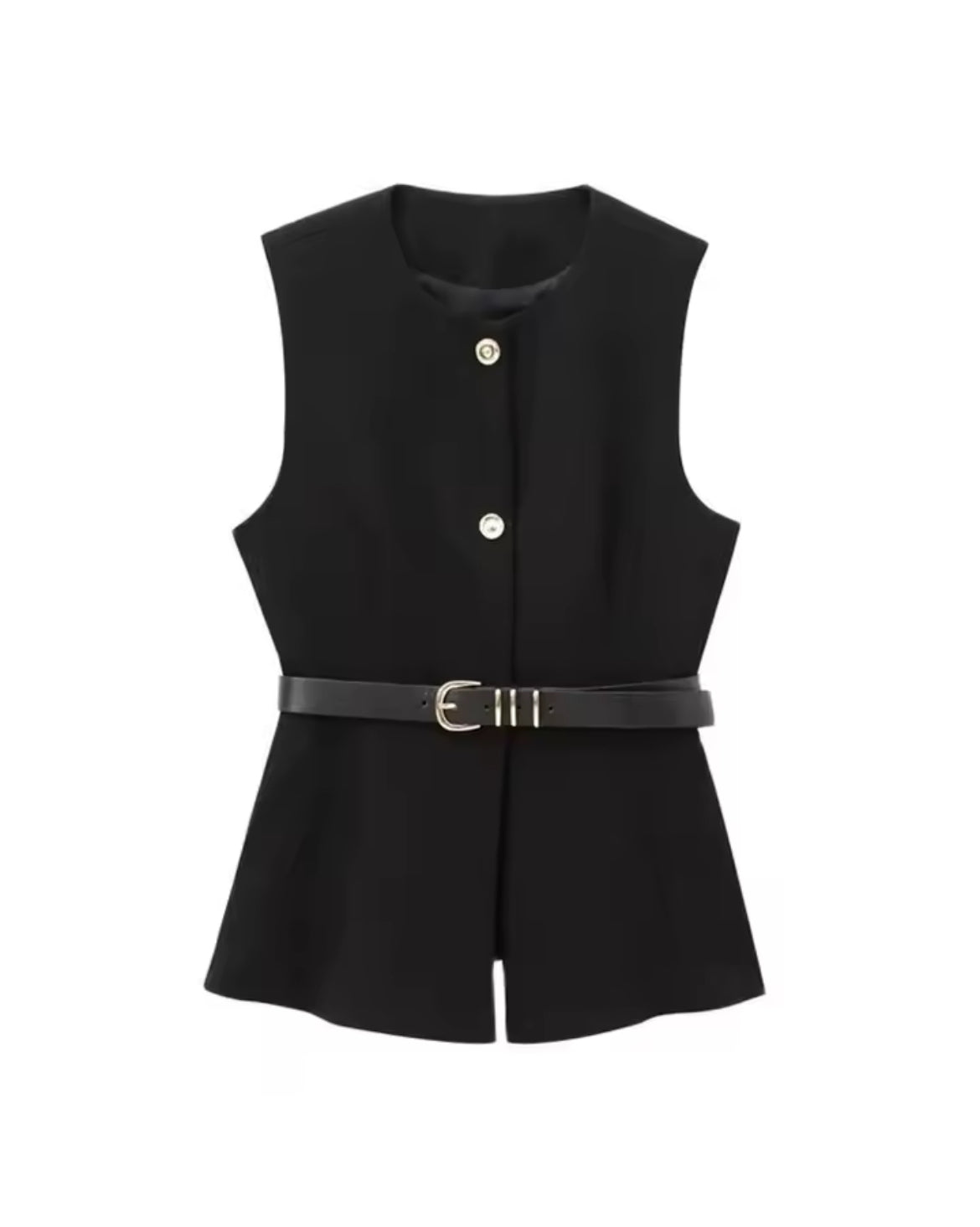 Waistcoat Vest with Belt & Gold Buttons
