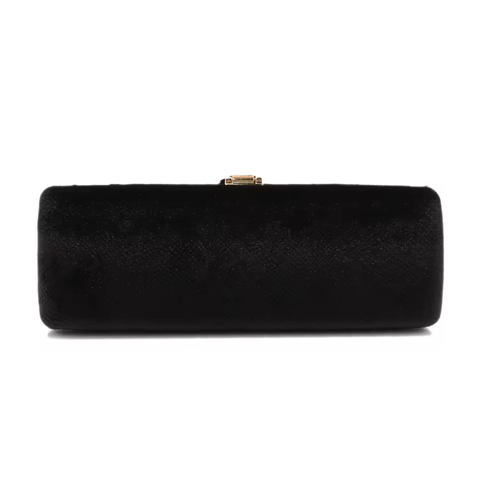 Elegant Black Velvet Clutch with Gold Leaf Accent