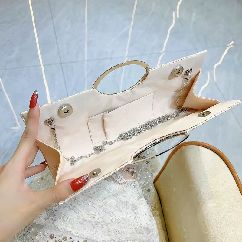 Elegant Pleated Evening Clutch with Rhinestone Handle