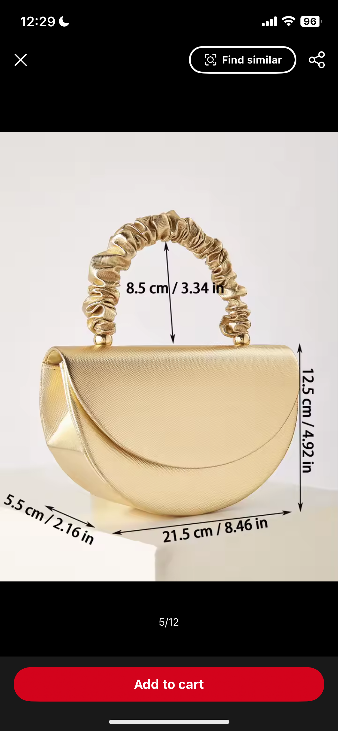 Gold Half-Moon Handbag – Elegant Ruched Handle Metallic Purse