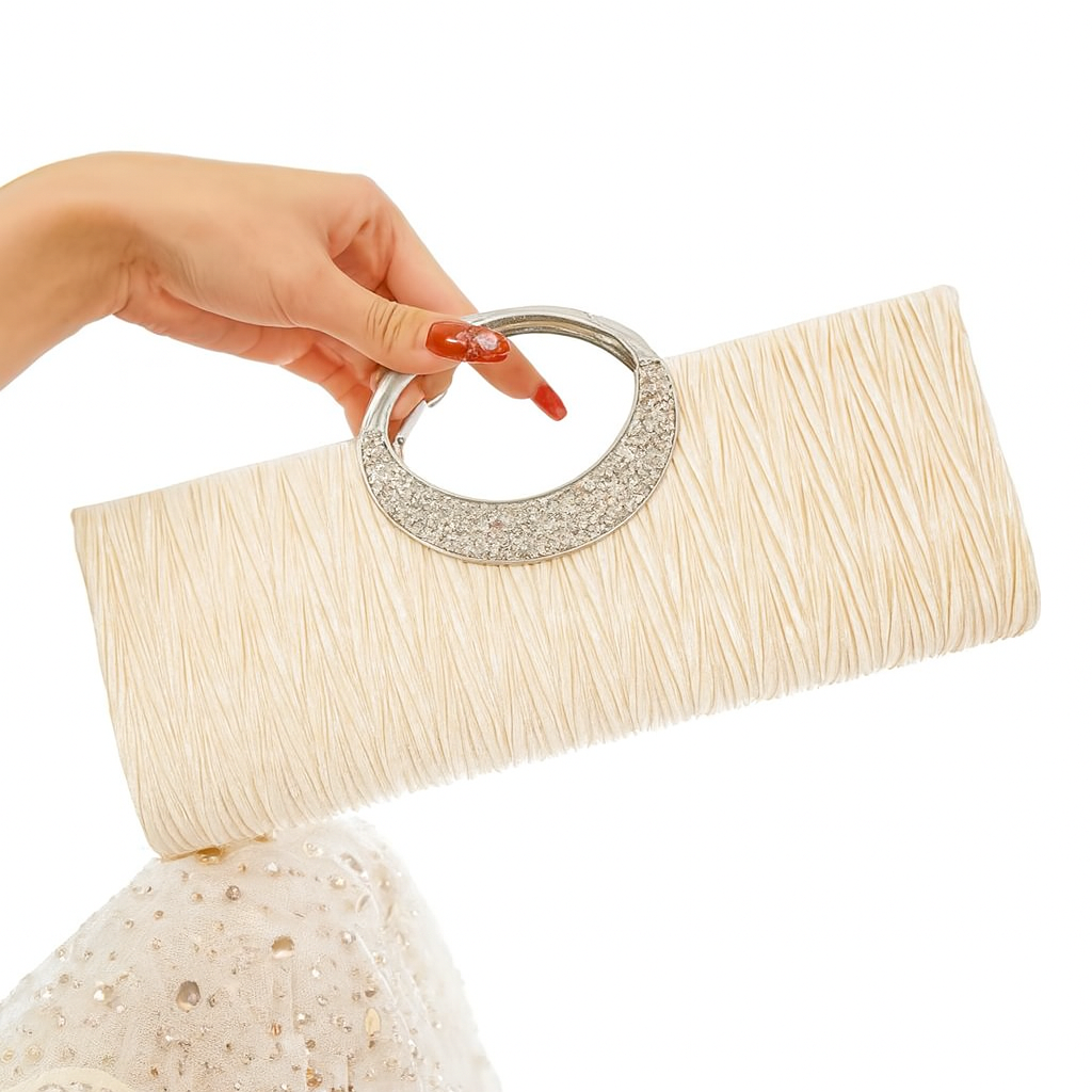 Elegant Pleated Evening Clutch with Rhinestone Handle