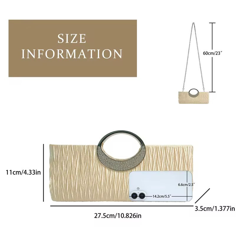 Elegant Pleated Evening Clutch with Rhinestone Handle