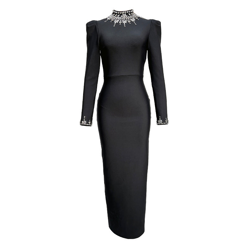 Bodycon Gown with Crystal Embellished Collar and Cuffs