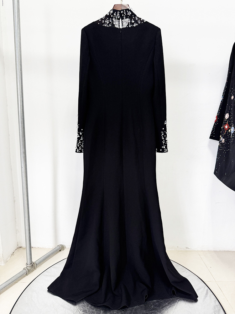 Black High-Neck Gown with Crystal Embellished