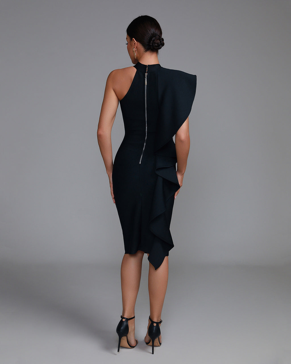One-Shoulder Ruffle Midi Dress
