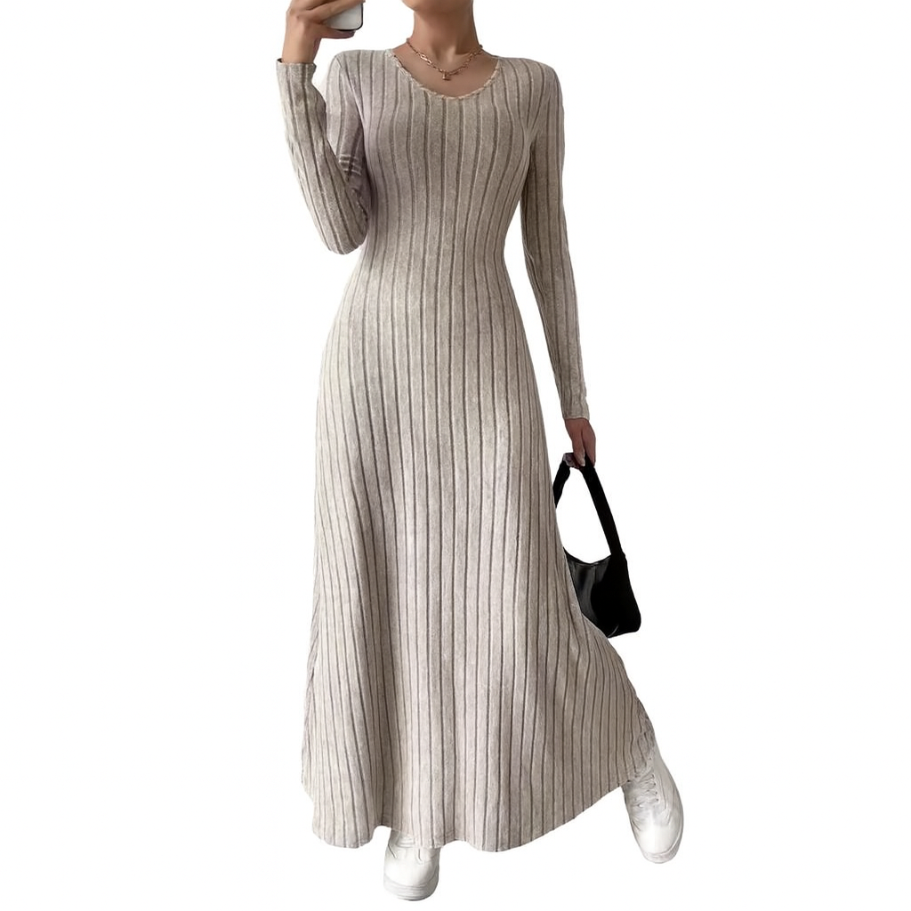 Ribbed Maxi Knit Dress with Long Sleeves