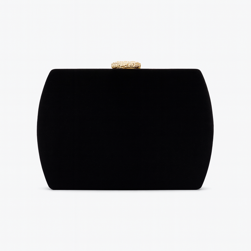 Elegant Black Velvet Clutch with Crystal Gold Ring Clasp