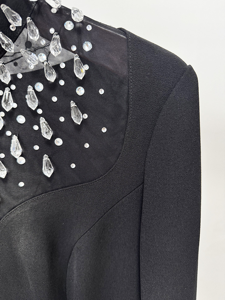 Black High-Neck Gown with Crystal Embellished