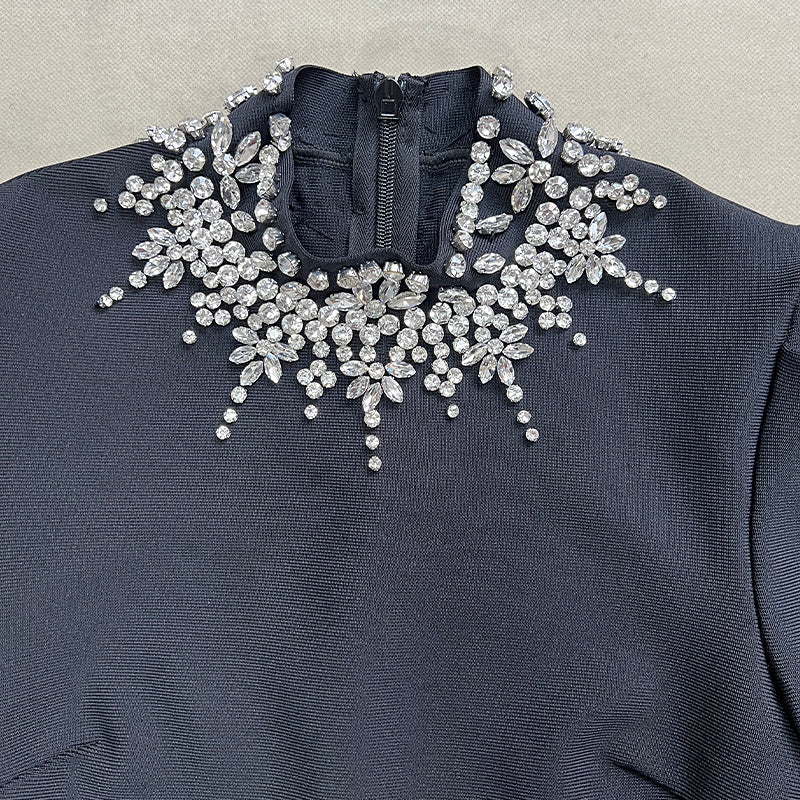 Bodycon Gown with Crystal Embellished Collar and Cuffs