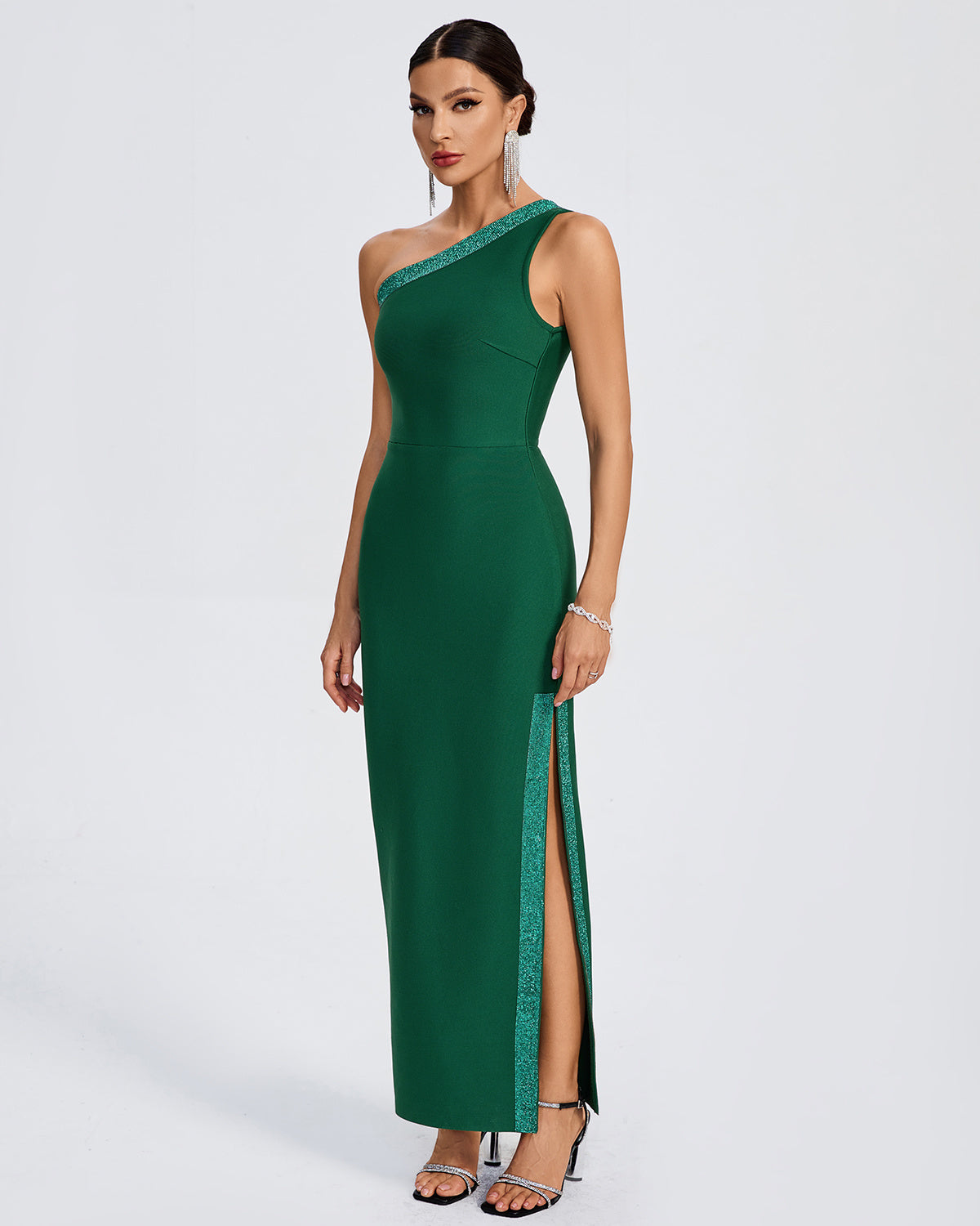 Emerald Green One-Shoulder Maxi Dress