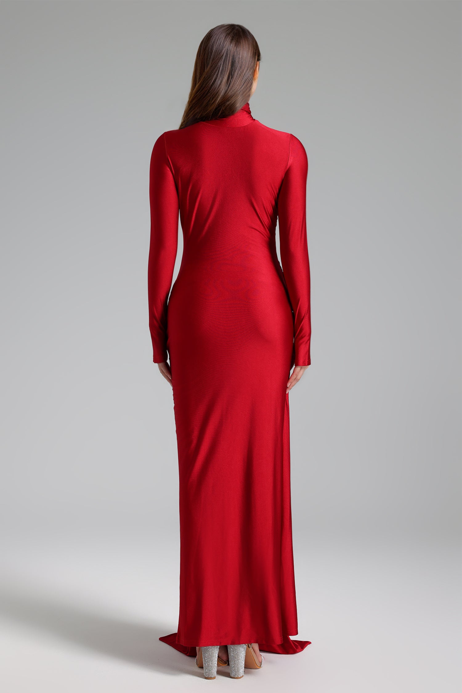 Red High Neck Draped Gown