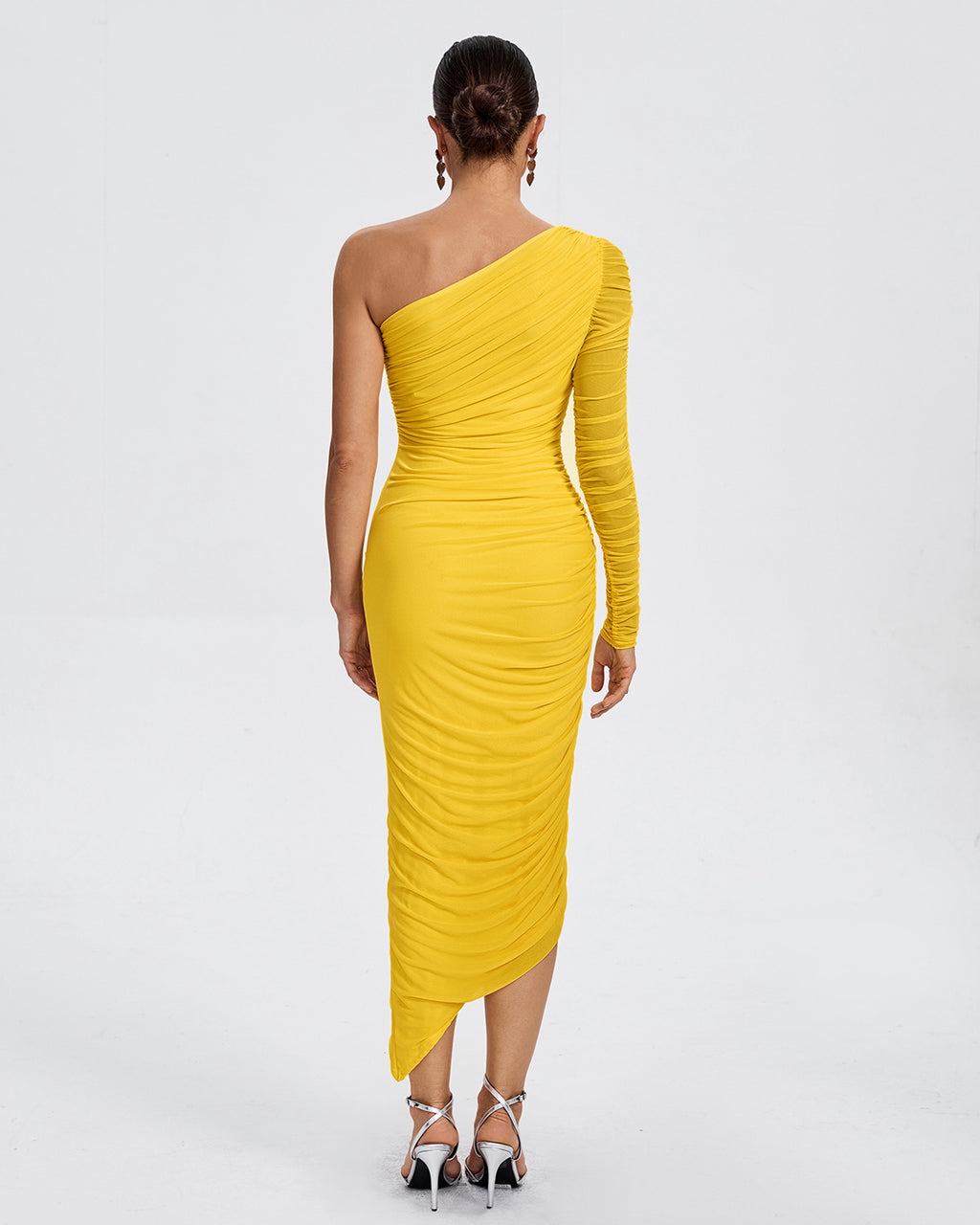 One-Shoulder Ruched Bodycon Midi Dress