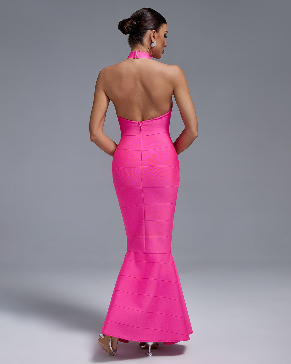 Hot Pink Halter Neck Bandage Maxi Dress