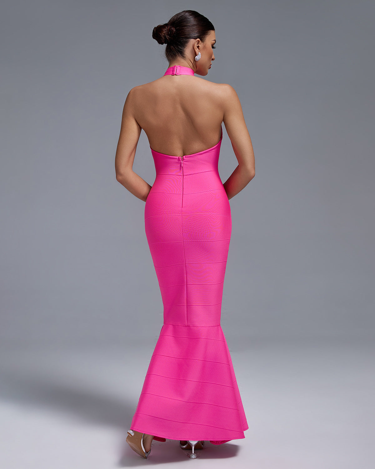 Hot Pink Halter Neck Bandage Maxi Dress