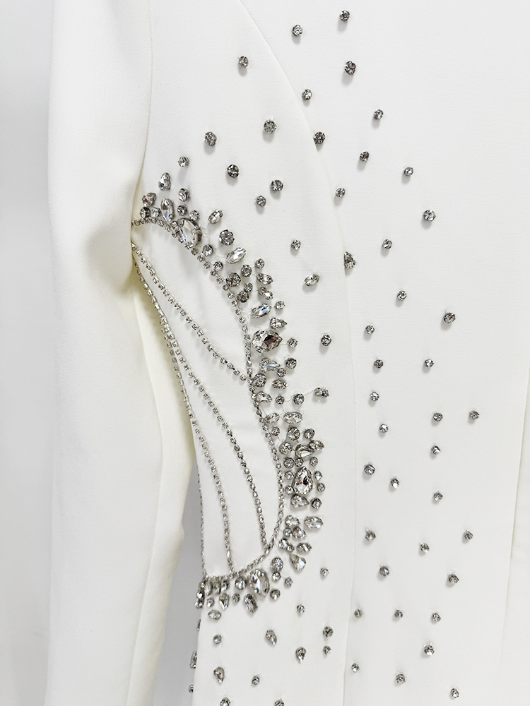 White Long-Sleeve Gown with Sculpted Embellished Bodice and Sleek Silhouette