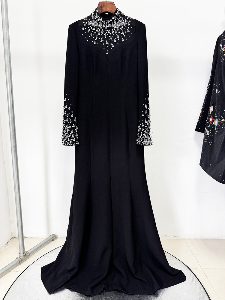 Black High-Neck Gown with Crystal Embellished