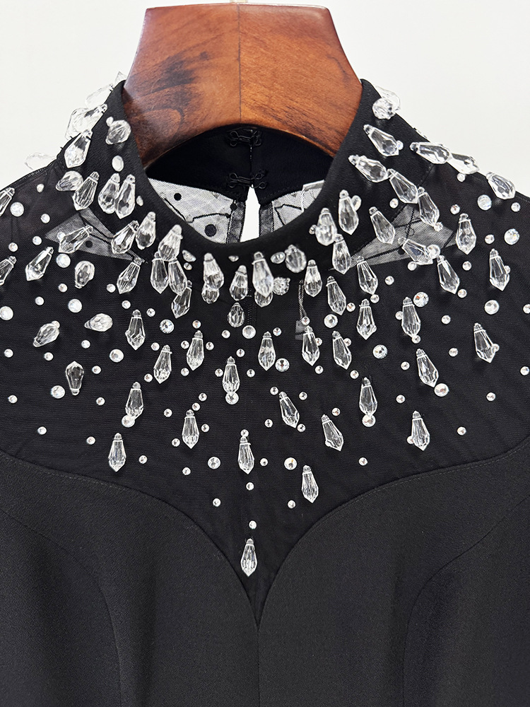 Black High-Neck Gown with Crystal Embellished