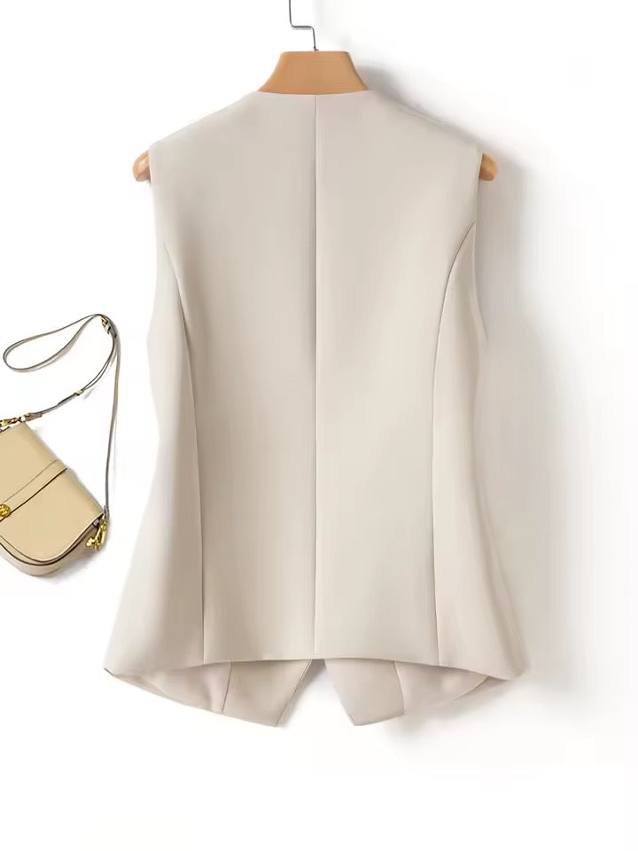 V-Neck Short Vest with Diagonal Buttons”