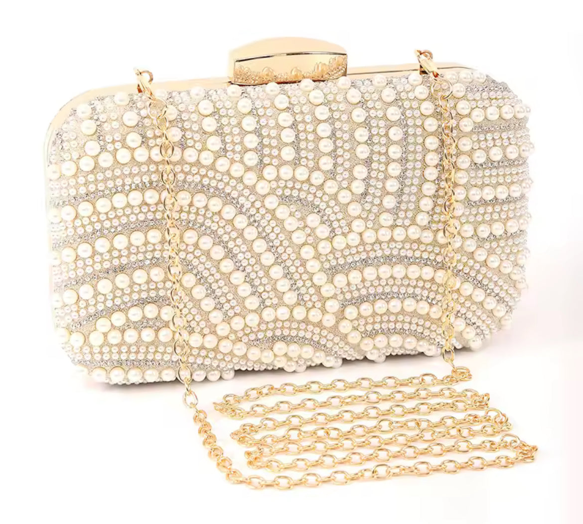 Luxury Pearl & Rhinestone Clutch Bag – Elegant Evening Handbag for Weddings & Parties