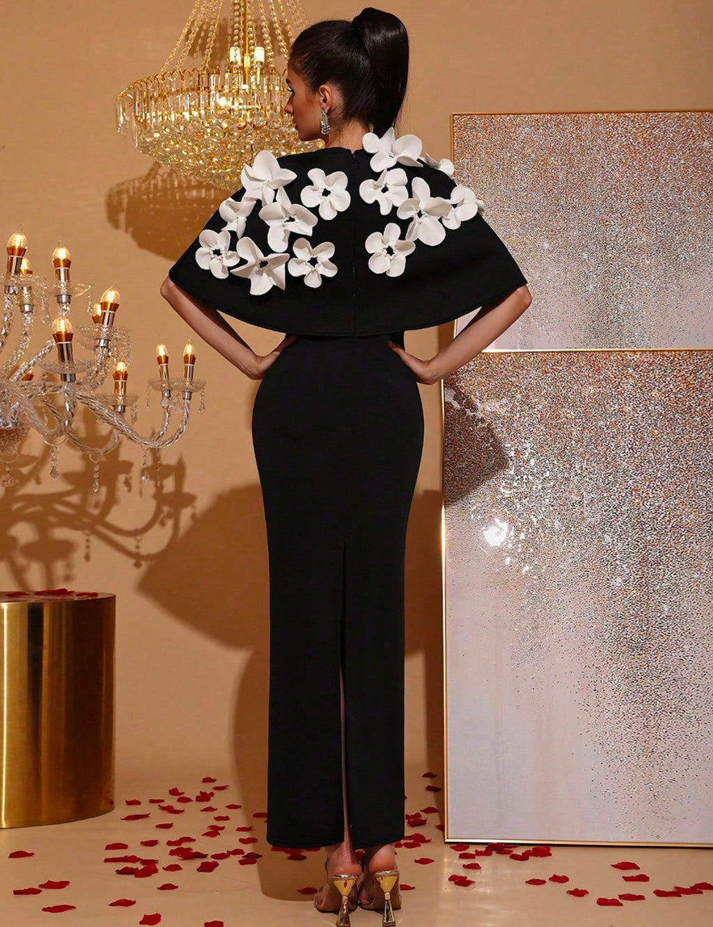 Black Cape Evening Gown
