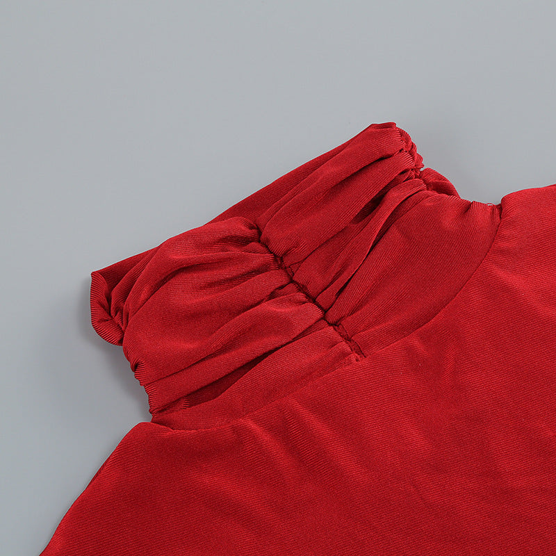 Red High Neck Draped Gown