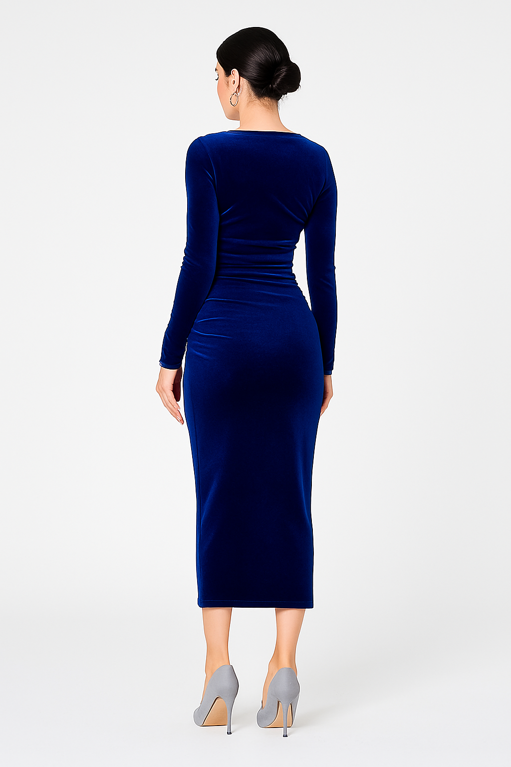 Elegant Royal Blue Velvet Midi Dress