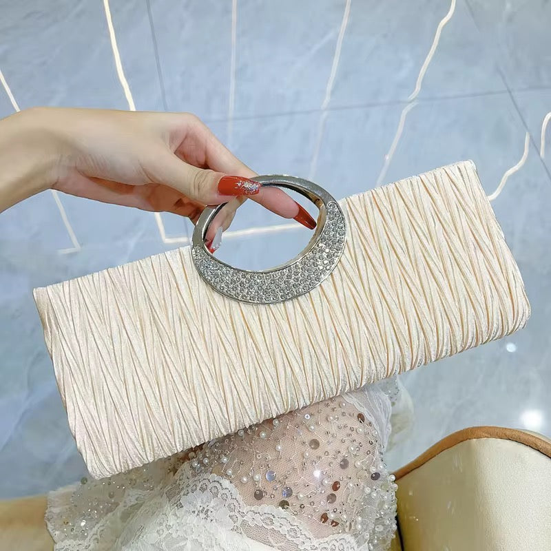Elegant Pleated Evening Clutch with Rhinestone Handle