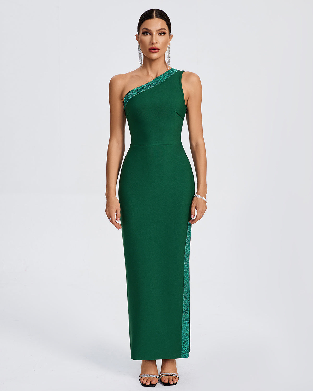 Emerald Green One-Shoulder Maxi Dress