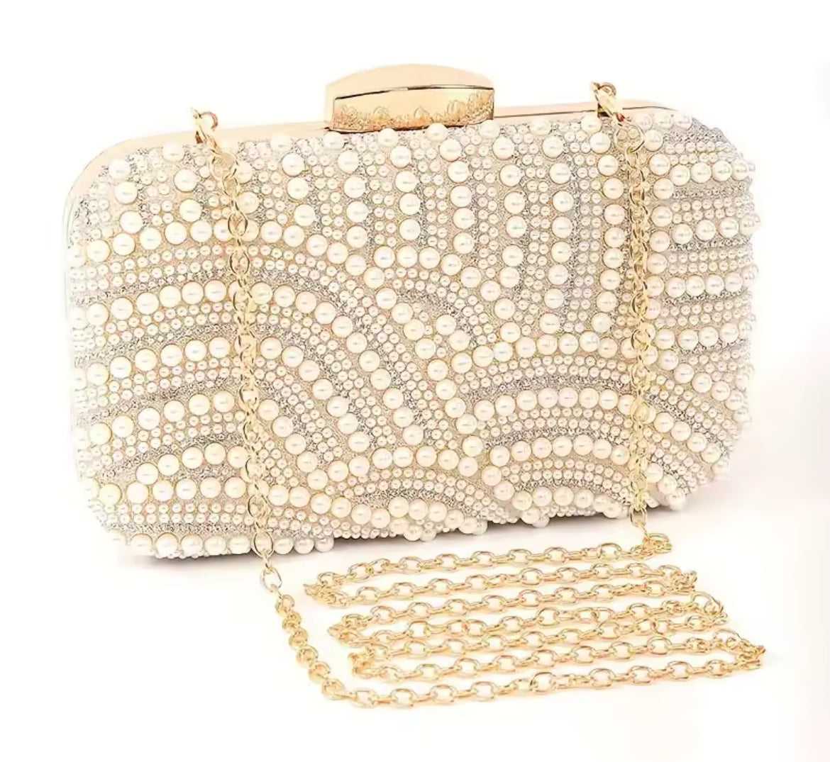 Luxury Pearl & Rhinestone Clutch Bag – Elegant Evening Handbag for Weddings & Parties