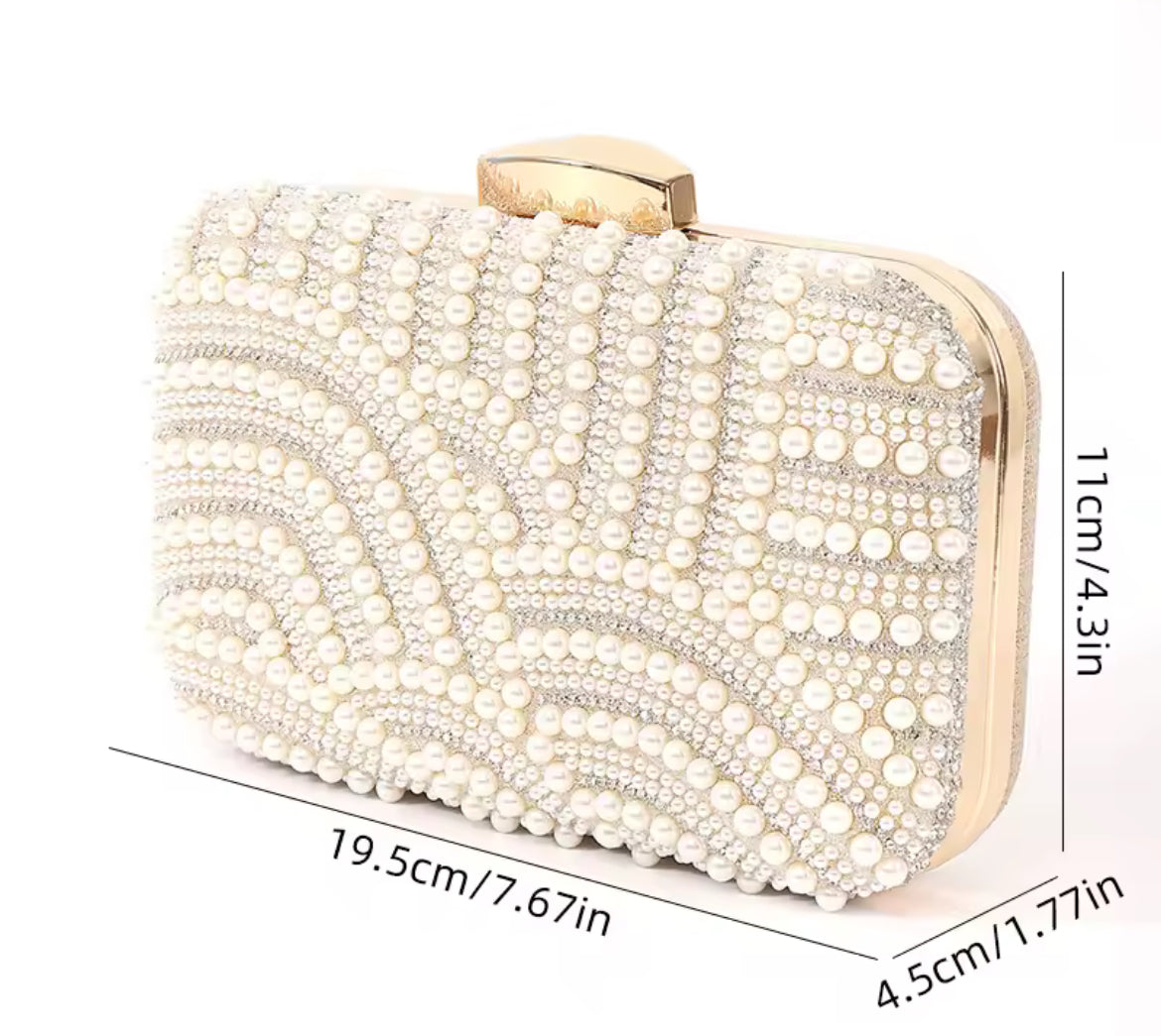 Luxury Pearl & Rhinestone Clutch Bag – Elegant Evening Handbag for Weddings & Parties