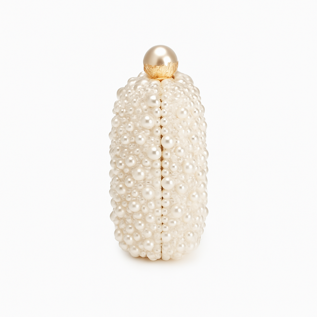 Pearl-beaded evening clutch with chain strap