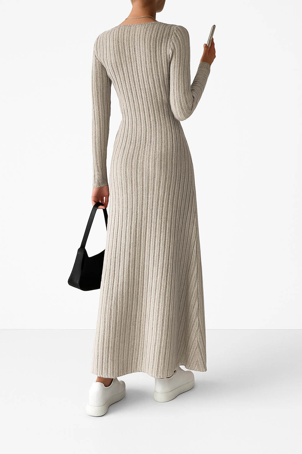 Ribbed Maxi Knit Dress with Long Sleeves